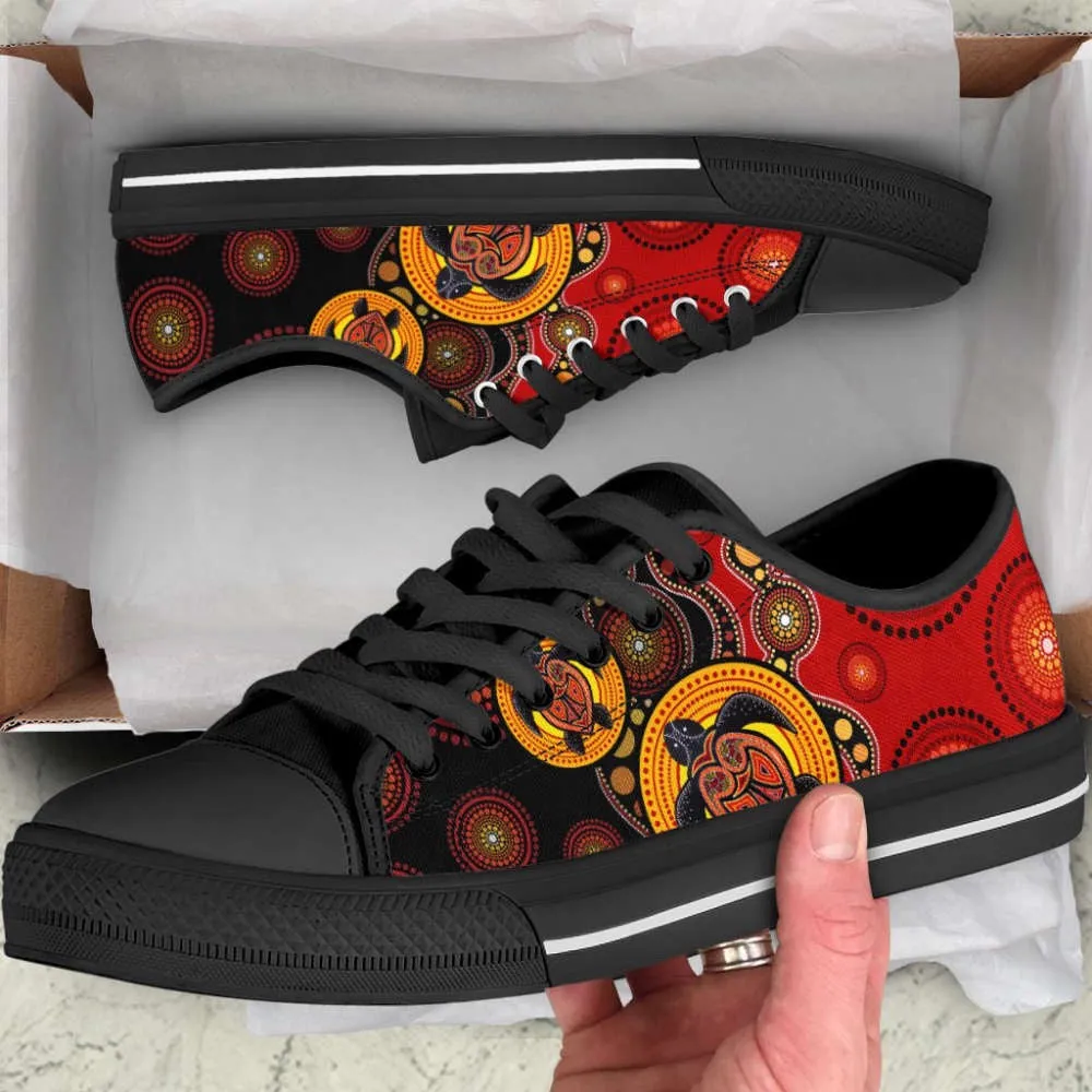 Aboriginal Shoes Turtles Colourful Painting Art Low Top Shoes, Animal Print Canvas Shoes, Print On Canvas Shoes