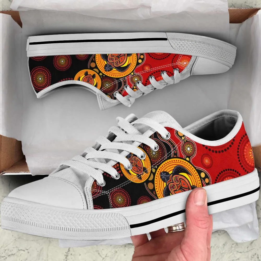 Aboriginal Shoes Turtles Colourful Painting Art Low Top Shoes, Animal Print Canvas Shoes, Print On Canvas Shoes