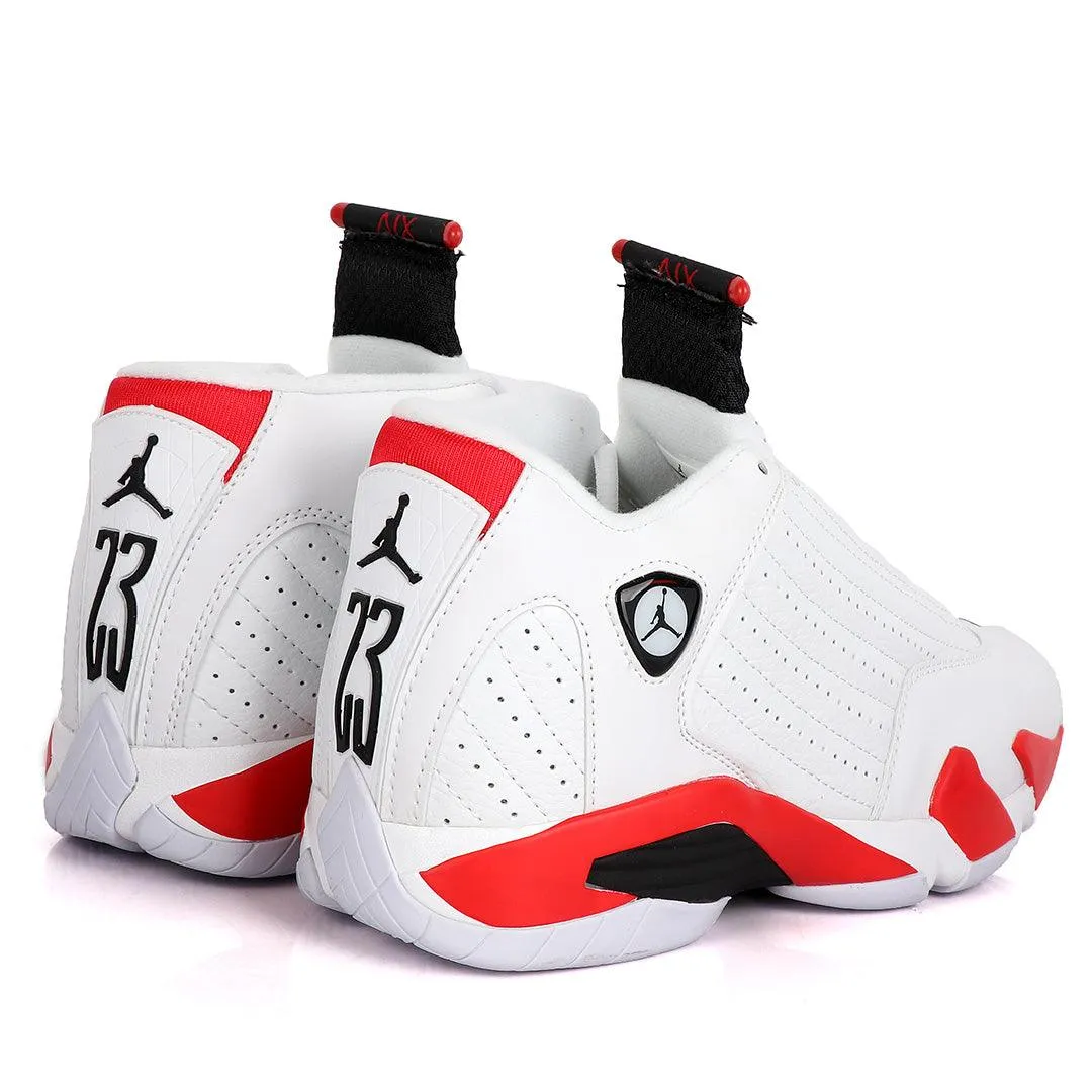 Air Jordan 14 Retro White With Classic Red And Black Design Sneakers