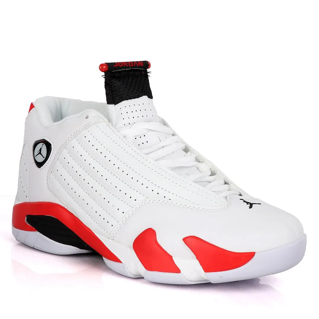 Air Jordan 14 Retro White With Classic Red And Black Design Sneakers