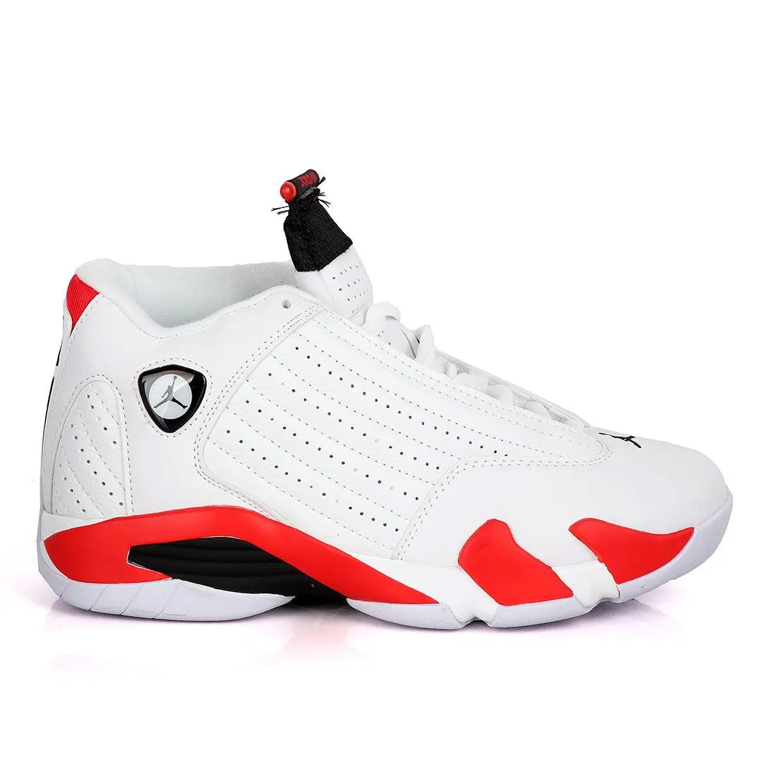 Air Jordan 14 Retro White With Classic Red And Black Design Sneakers