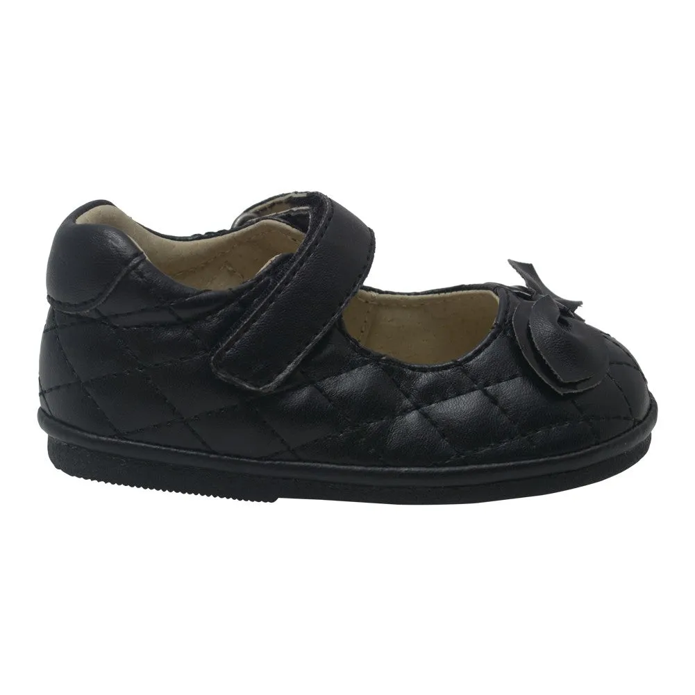 Baby Girls Black Quilted Strap Bow Mary Jane Shoes 1-3 Baby