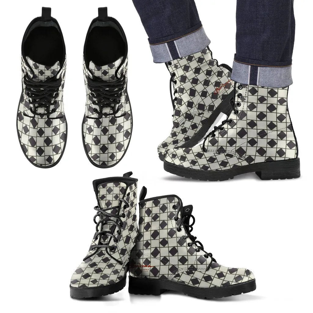 B&W Checkerboard Leather Boots (Vegan)