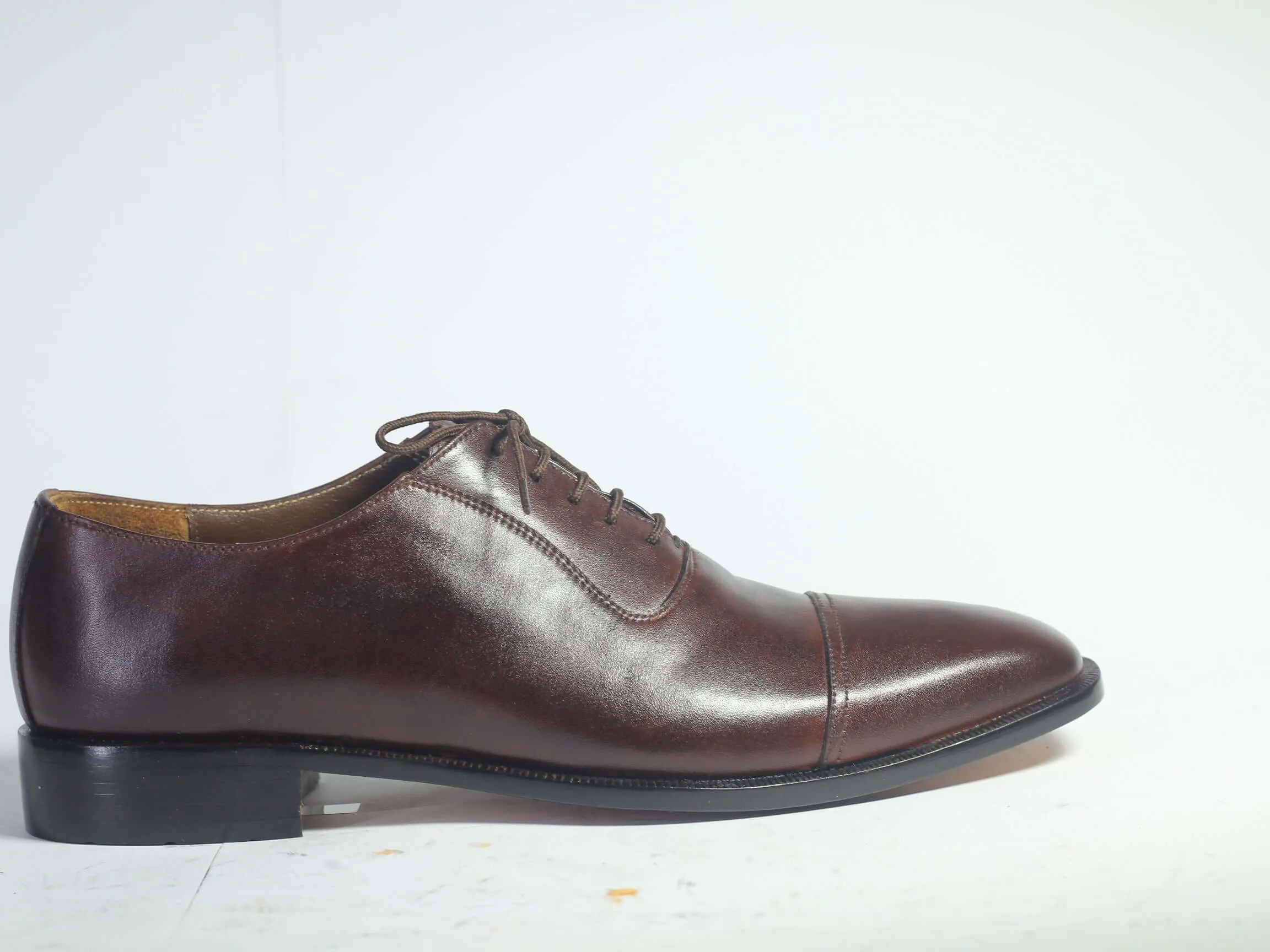 Bespoke Brown Black Leather Lace Up Shoe for Men