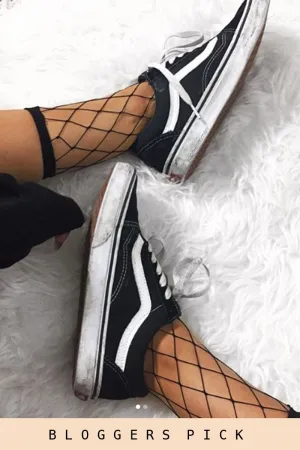 Black Diamond Fishnet Ankle Socks - Lottie