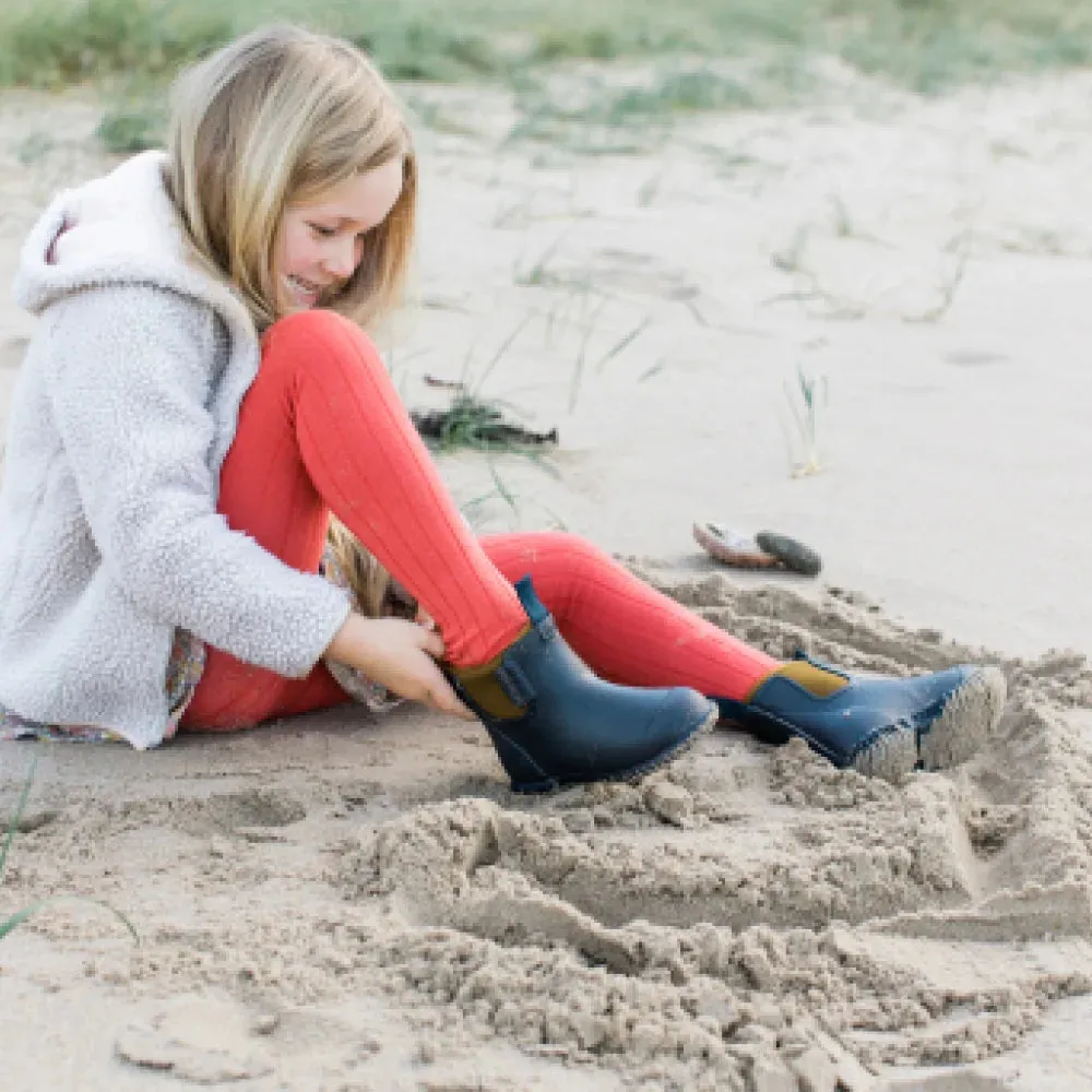 Bobbi Kids Rain Boot // Oxford Blue & Tan