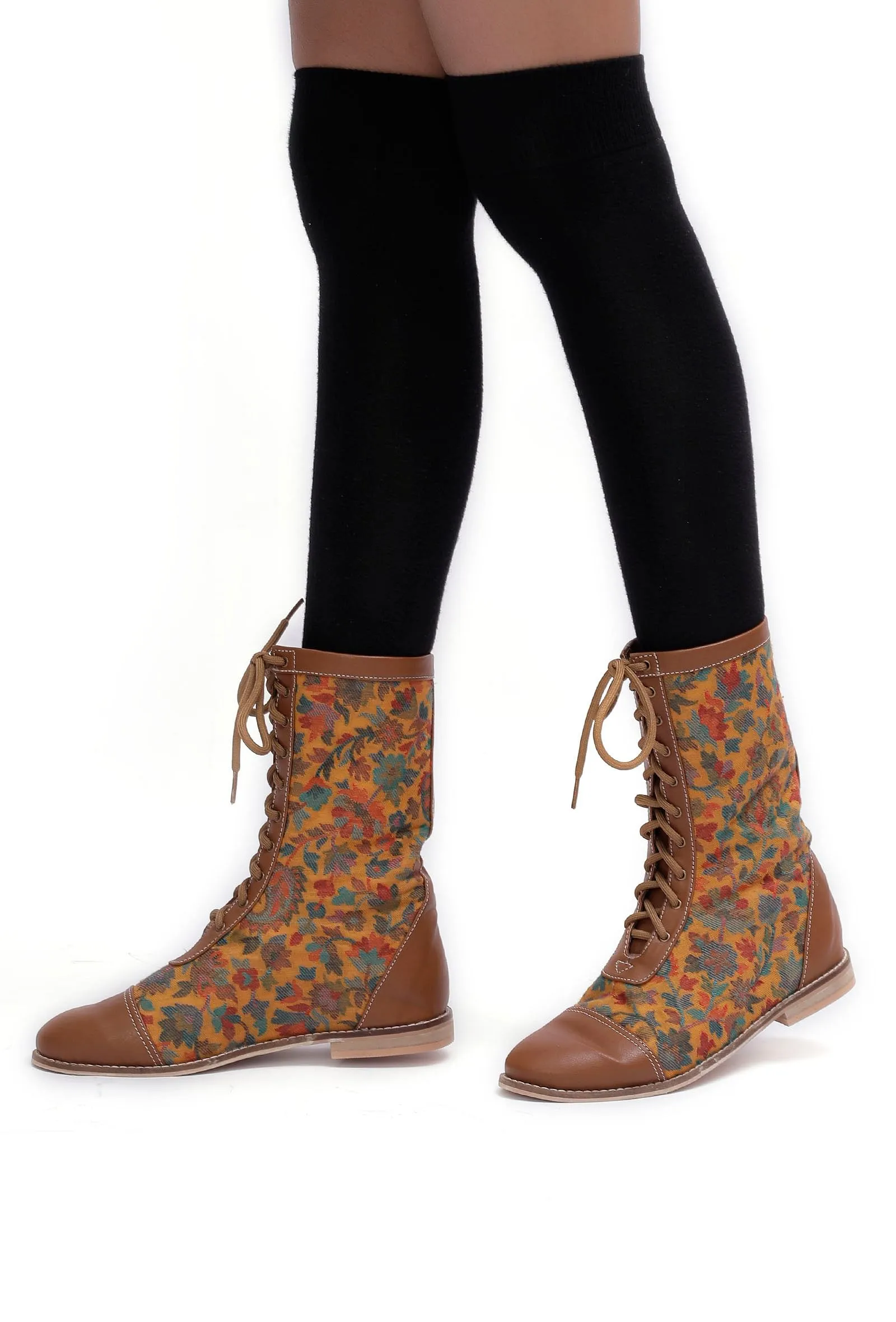 Brown Kani Embroidery Cruelty Free Leather Boots