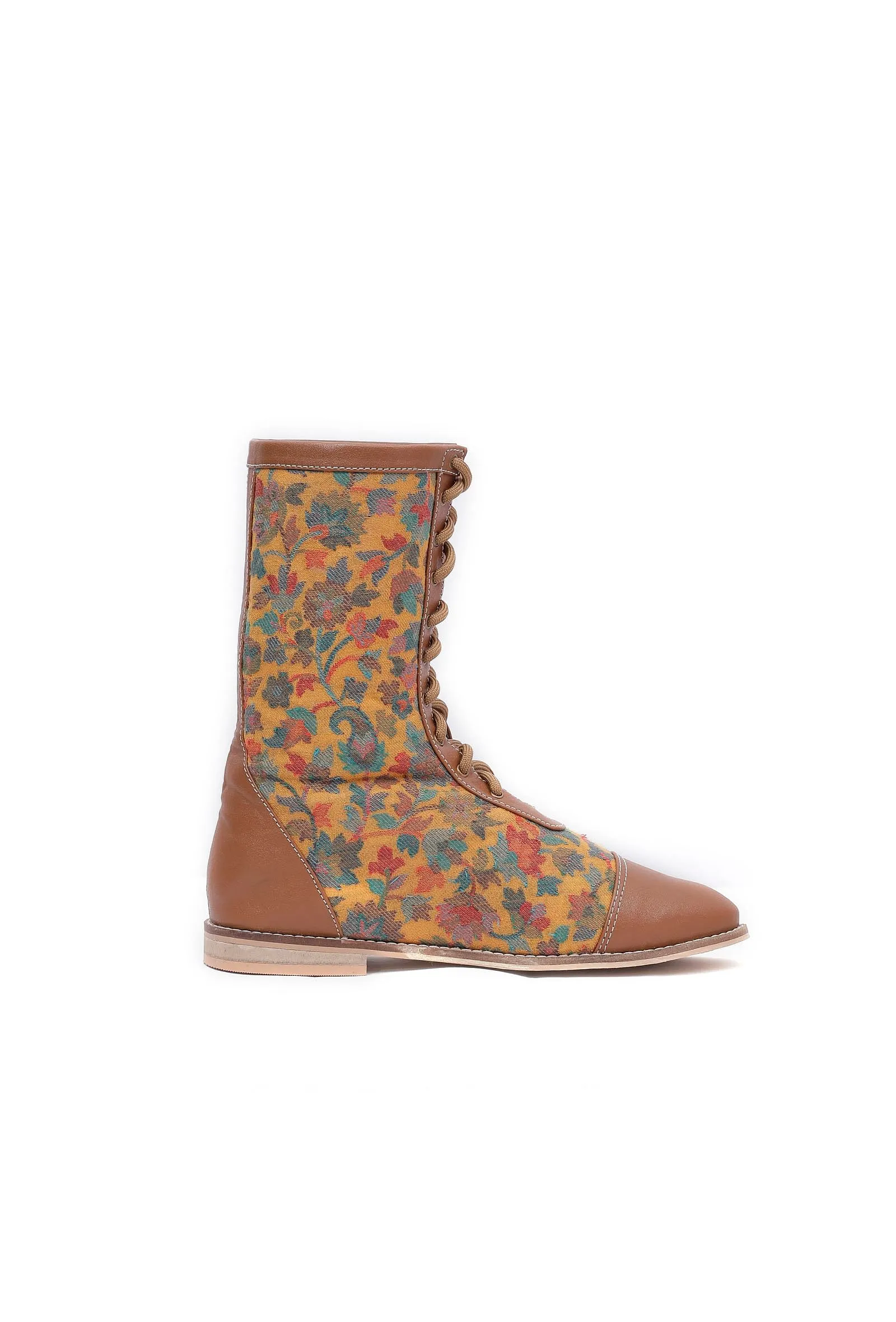 Brown Kani Embroidery Cruelty Free Leather Boots