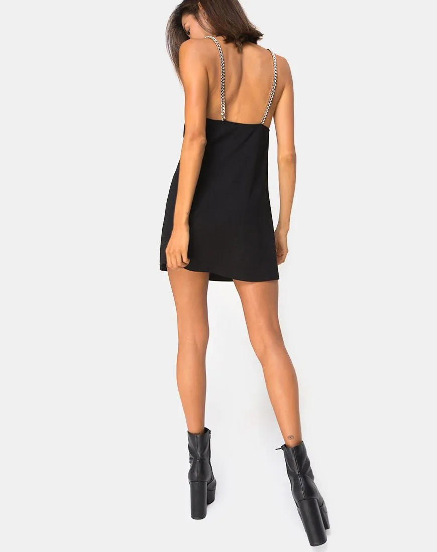 Chanista Mini Dress in Black with Silver Chain