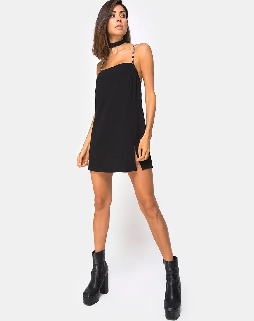 Chanista Mini Dress in Black with Silver Chain