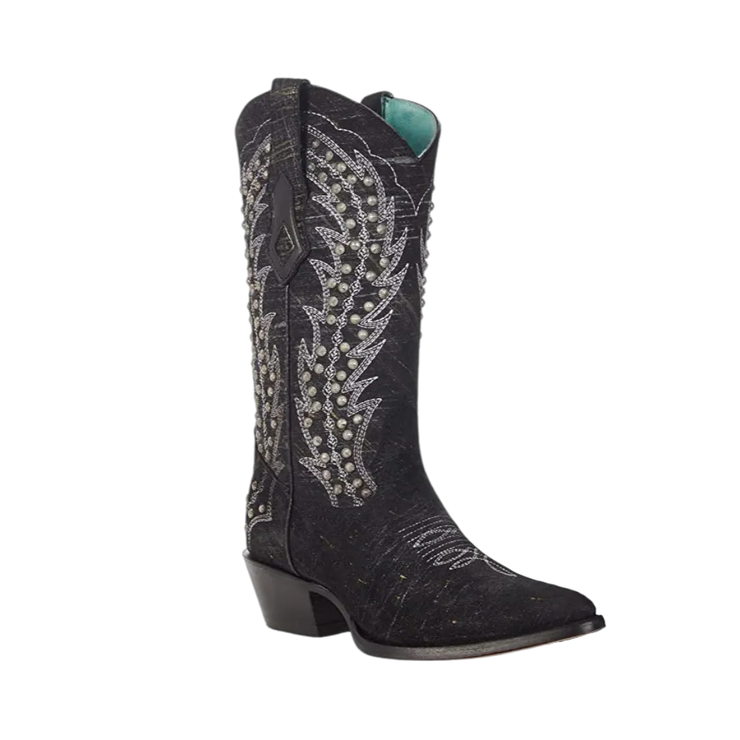 Corral Women's Black Studded White Embroidery Boots