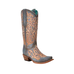 Corral Women's Honey Overlay With Crystals Snip Toe Cowboy Blue Boot