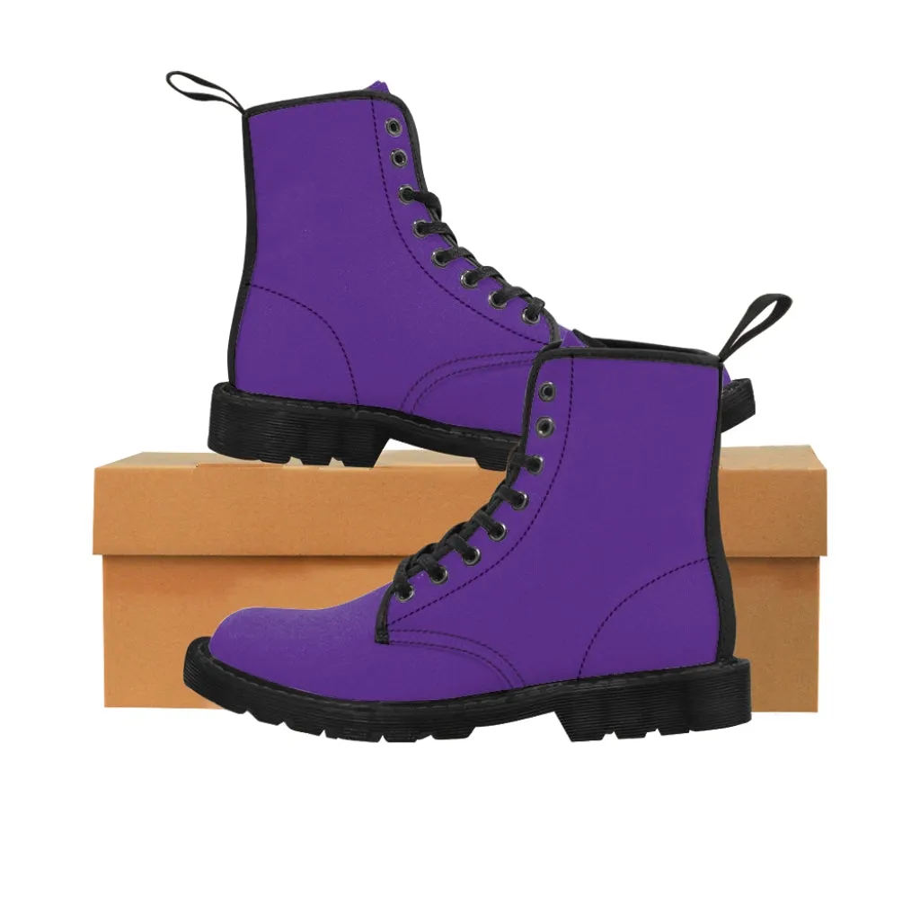 Dark Purple Women's Canvas Boots, Solid Dark Purple Color Modern Essential Winter Boots For Ladies