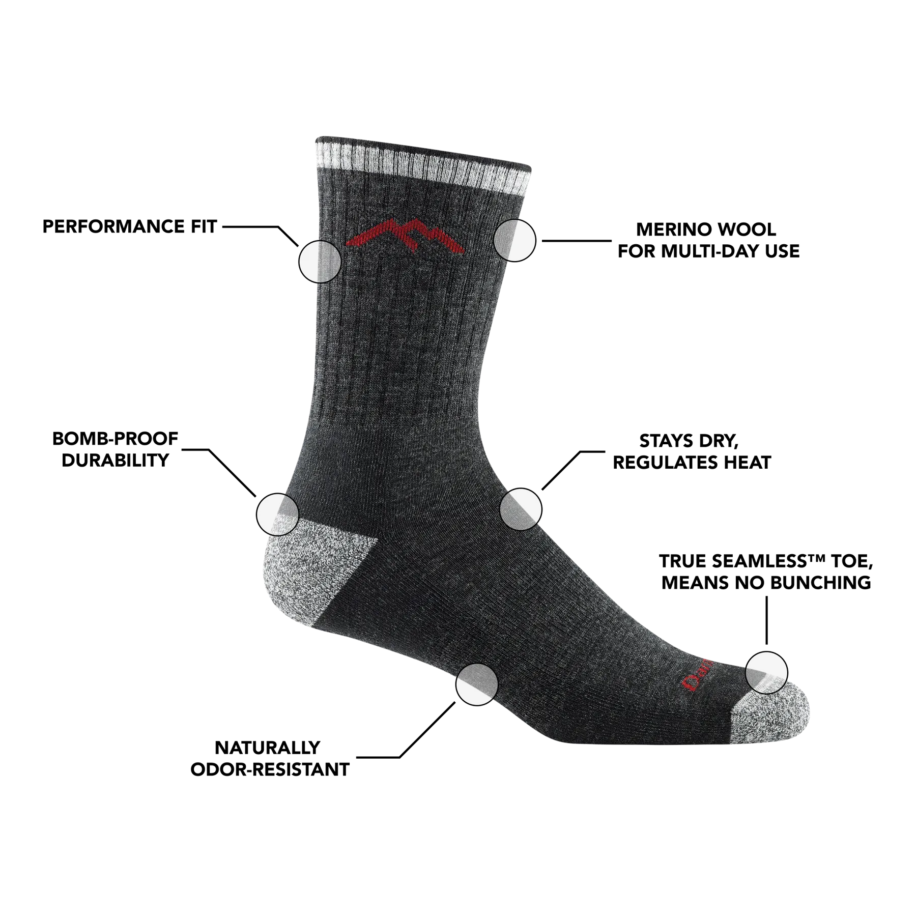 Darn Tough 1466 Micro Crew Cushion Black Sock