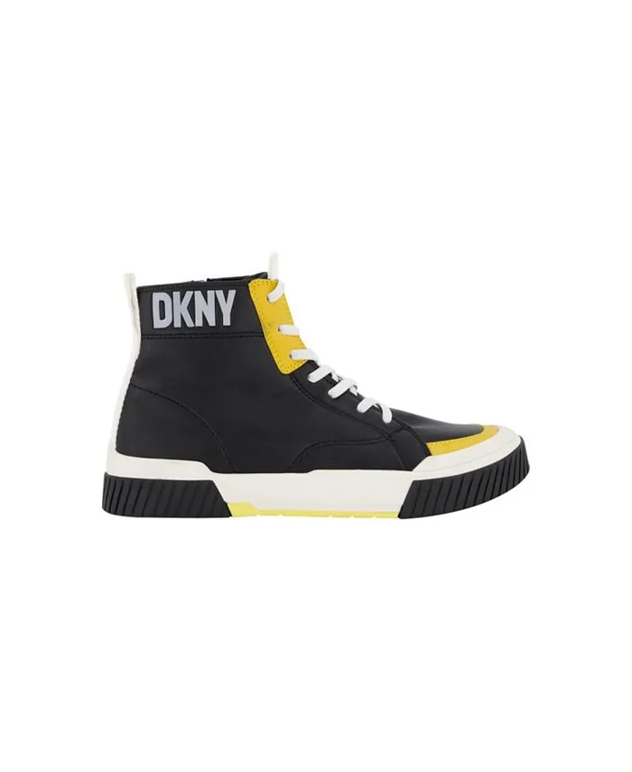 DKNY Men's Two-Tone Sneakers with Signature Sole and Side Zip Logo ,  black