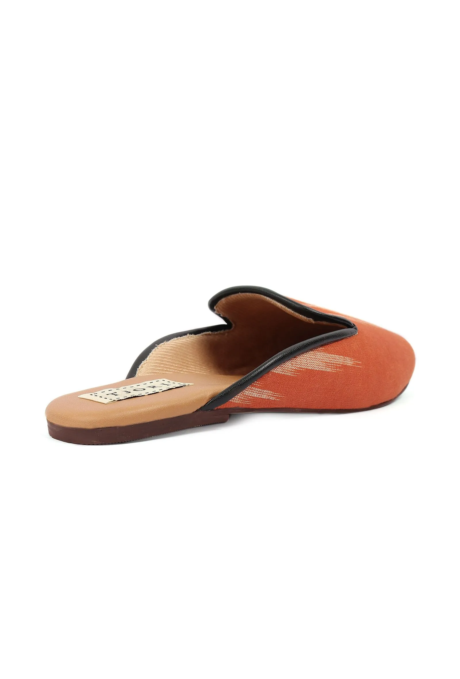 Fire Orange & Tawny Brown Ikat flat Cruelty Free Leather Mules