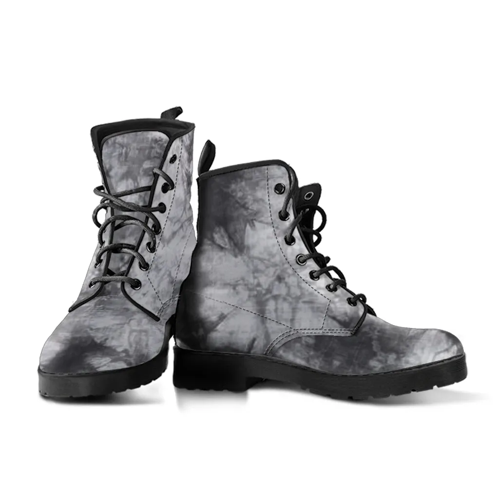 Grey Tie Dye Leather Boots (Vegan)