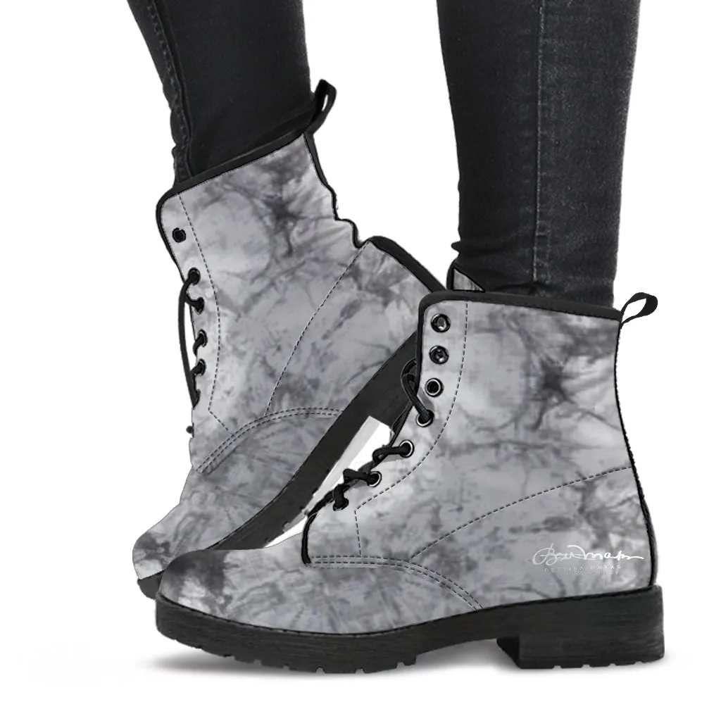 Grey Tie Dye Leather Boots (Vegan)