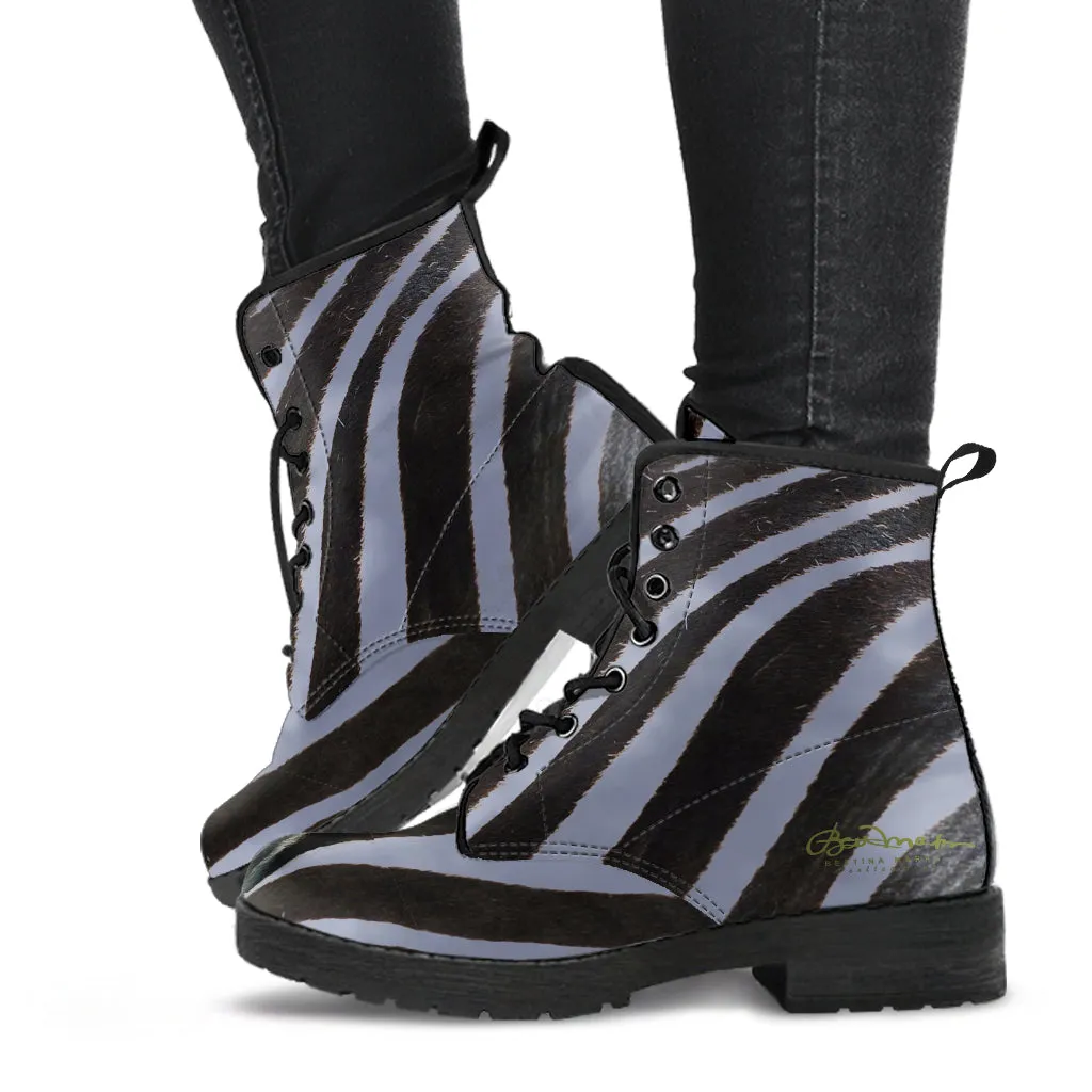 Grey Zebra Leather Boots (Vegan)