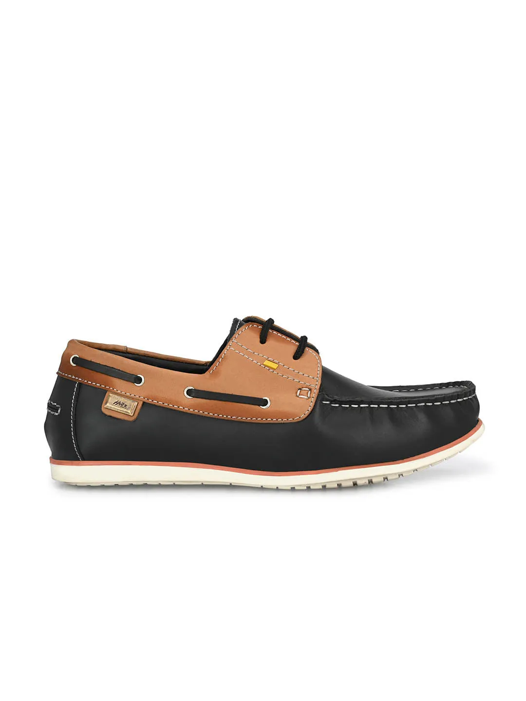 Hitz Men's Black Leather Lace-up Boat Shoes