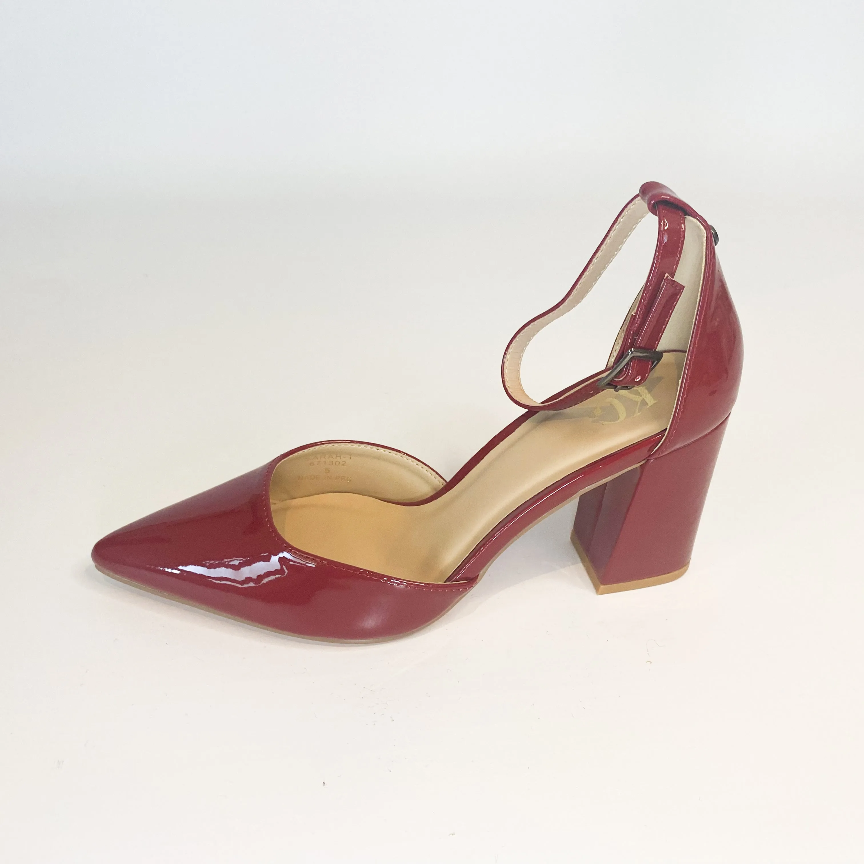 KG dark red pointy block heel