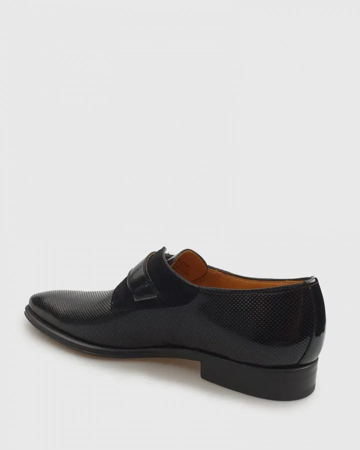 L'STONY 85553MS PERFORATED SEMI PATENT BLACK MONK STRAP