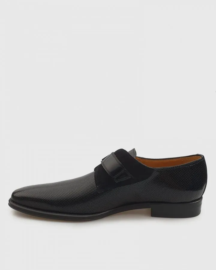 L'STONY 85553MS PERFORATED SEMI PATENT BLACK MONK STRAP