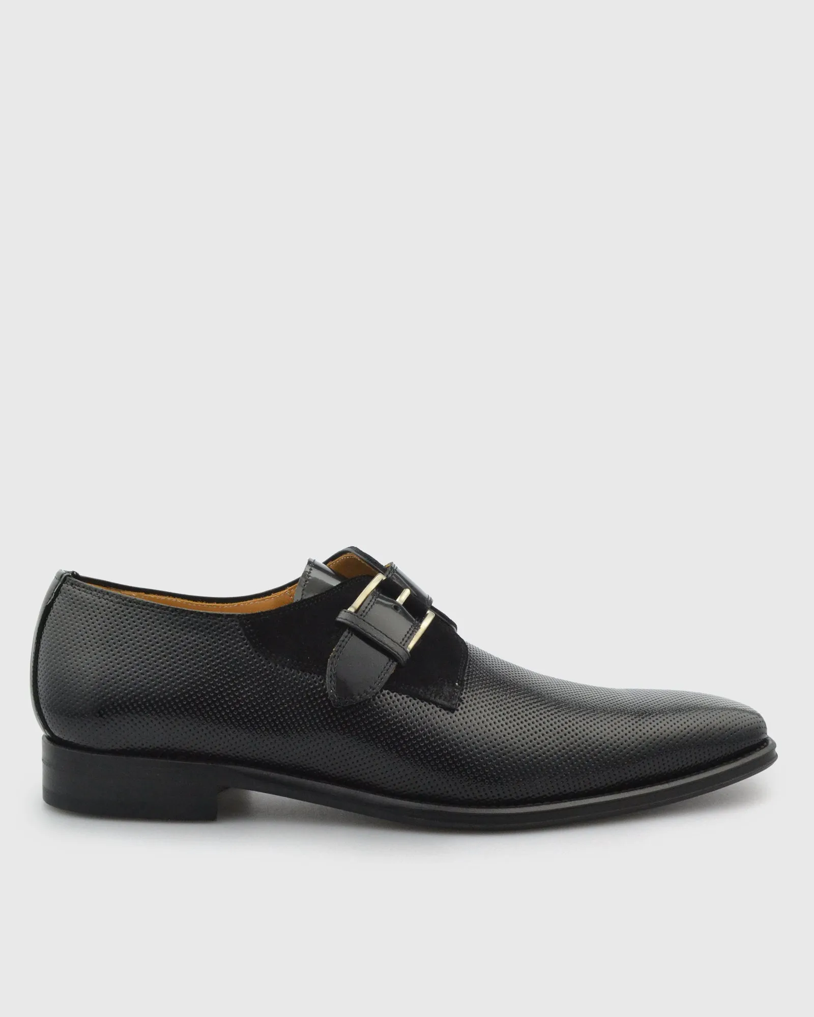 L'STONY 85553MS PERFORATED SEMI PATENT BLACK MONK STRAP