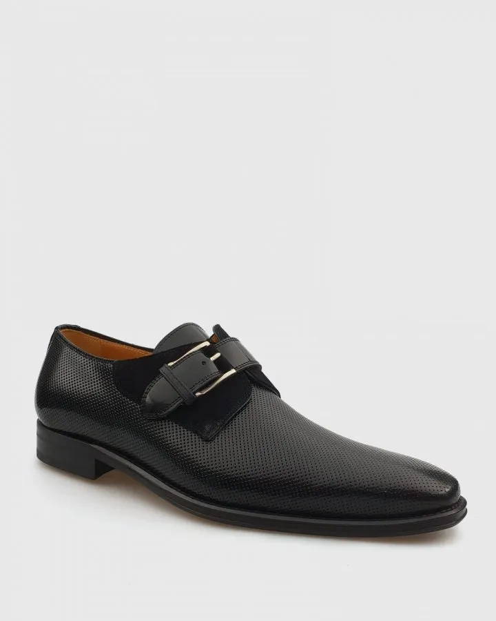 L'STONY 85553MS PERFORATED SEMI PATENT BLACK MONK STRAP