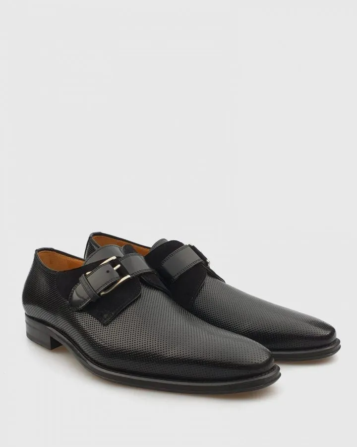 L'STONY 85553MS PERFORATED SEMI PATENT BLACK MONK STRAP