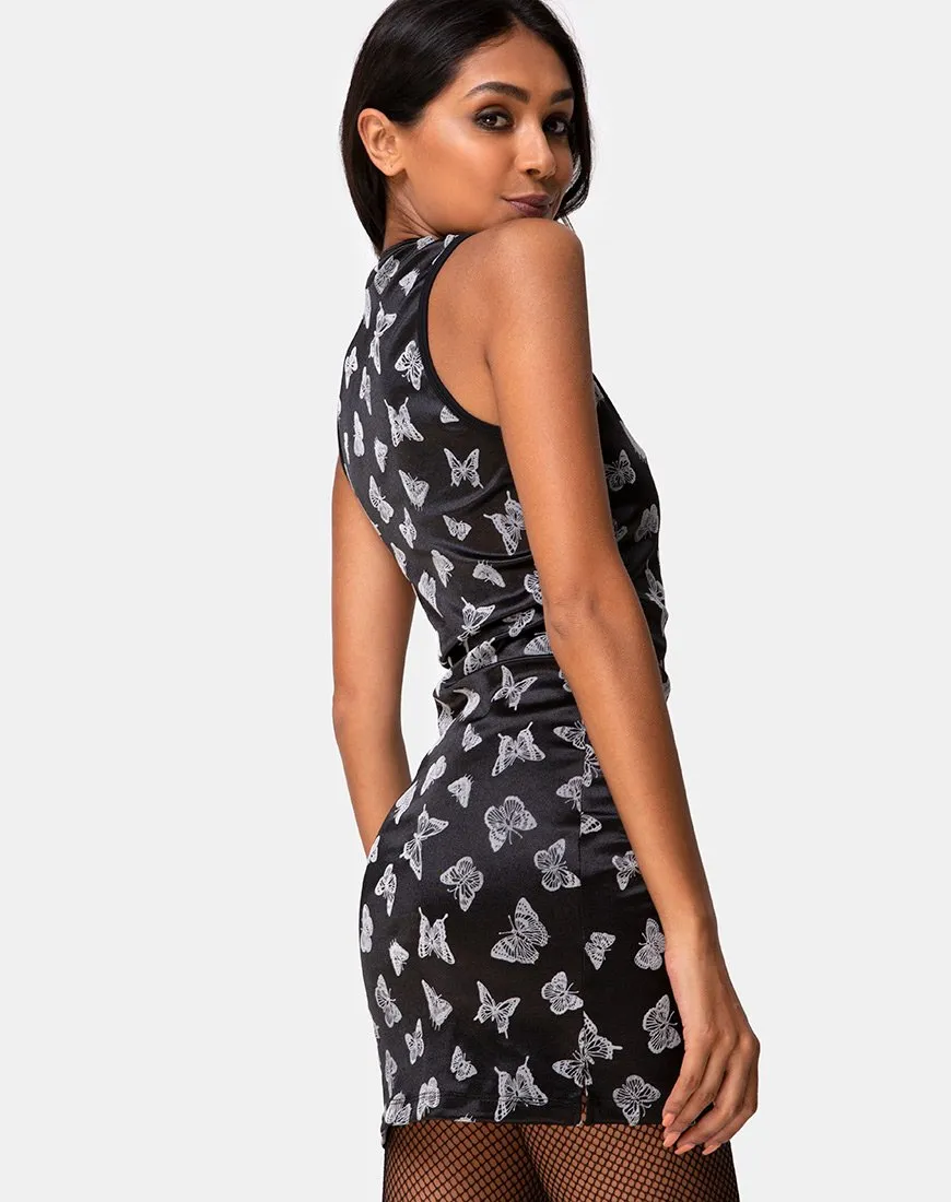 Marli Dress in Black Butterfly Flock