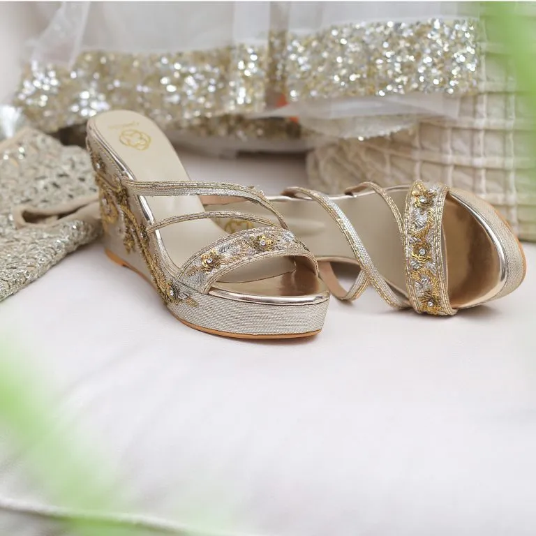 MUMTAZ- GOLD EMBROIDERED WEDGES