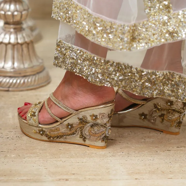 MUMTAZ- GOLD EMBROIDERED WEDGES