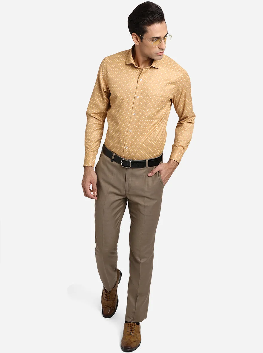 Mustard Yellow Printed Slim Fit Formal Shirt | Greenfibre