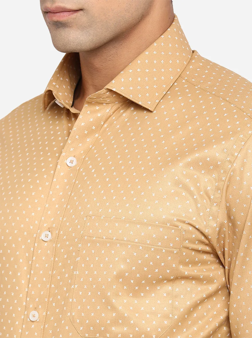 Mustard Yellow Printed Slim Fit Formal Shirt | Greenfibre