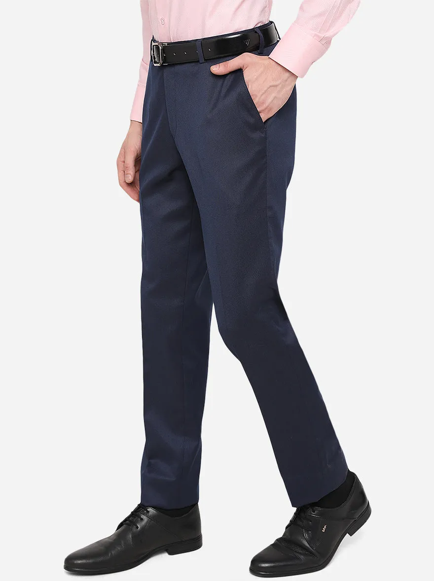 Navy Blue Solid Super Slim Fit Formal Trouser | Greenfibre