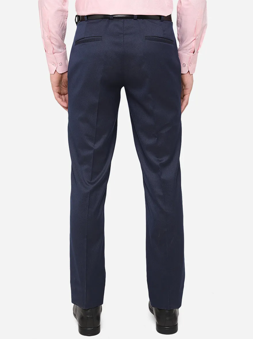 Navy Blue Solid Super Slim Fit Formal Trouser | Greenfibre