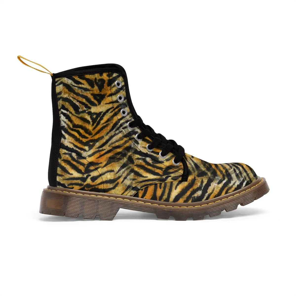 Orange Tiger Striped Men's Boots, Animal Print Designer Hiking Boots Shoes For Men