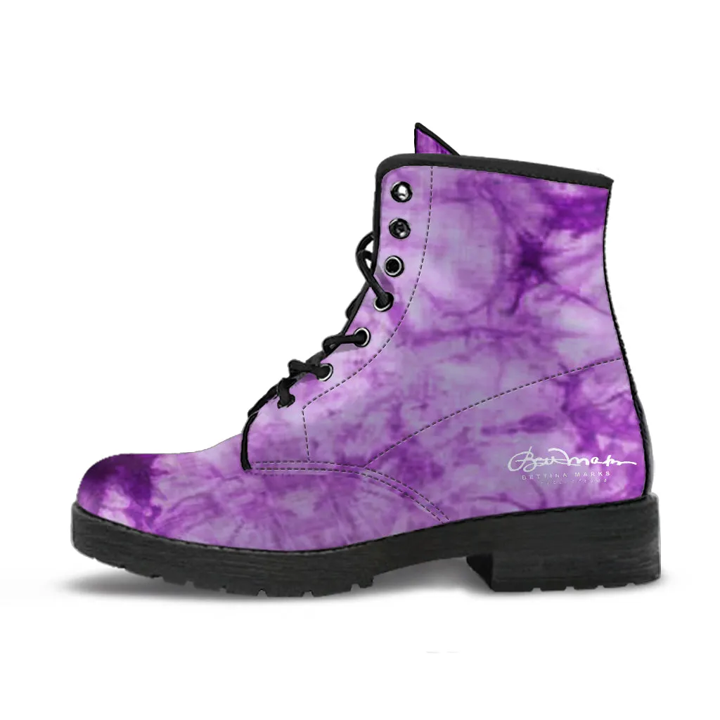 Purple Tie Dye Leather Boots (Vegan)