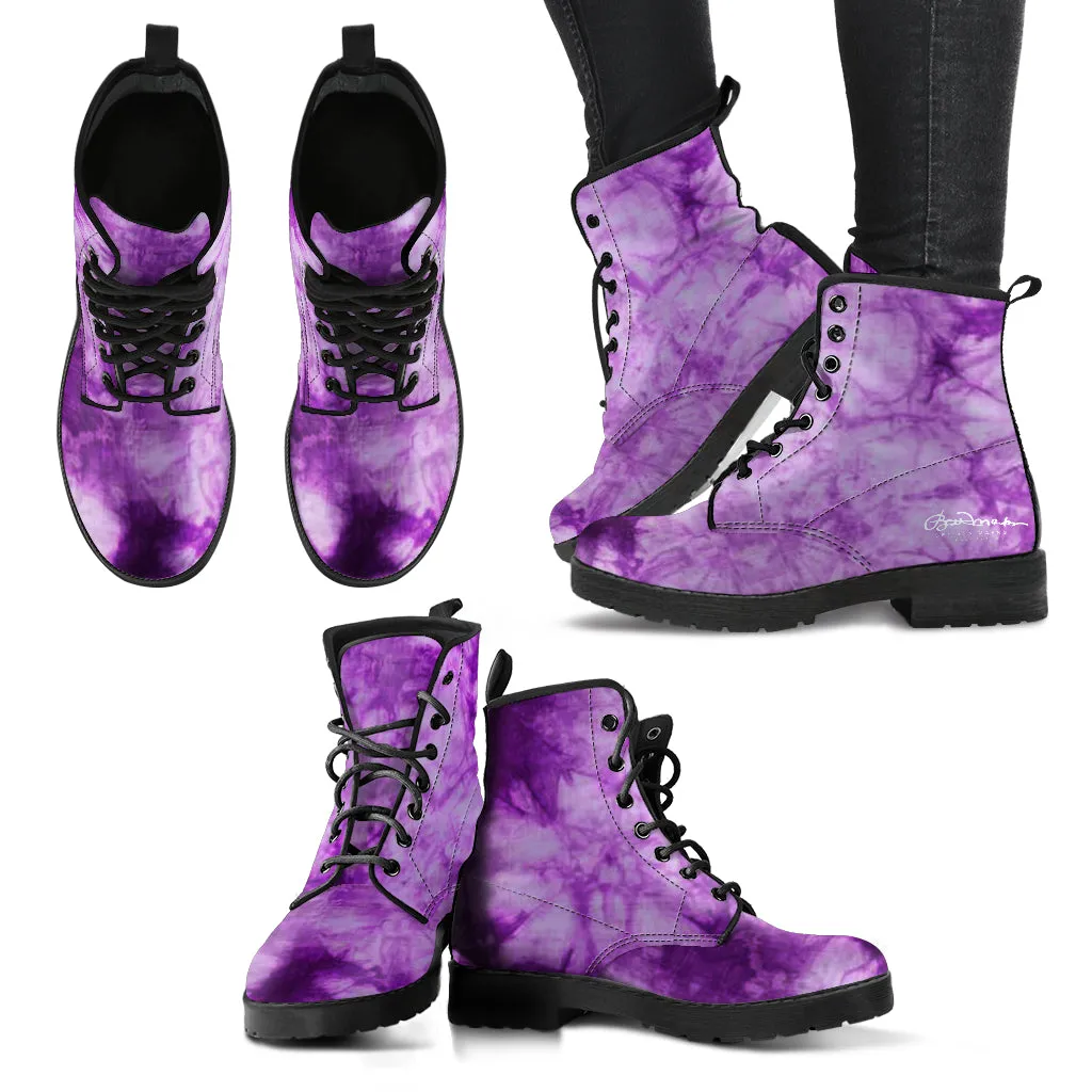 Purple Tie Dye Leather Boots (Vegan)