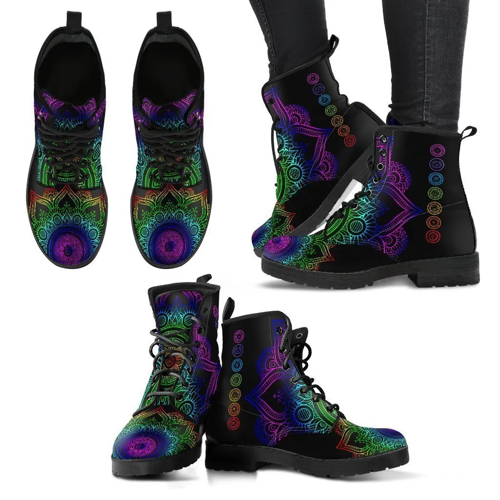 Rainbow Chakra Mandala Leather Boots