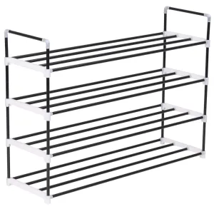 Shoe Rack with 4 Shelves Metal and Plastic Black