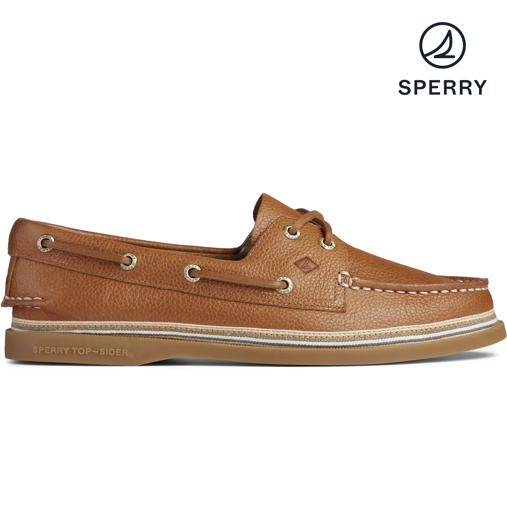 Women's Authentic Original 2 Eye Tumbled Leather Tan Boat Shoes (STS85424)