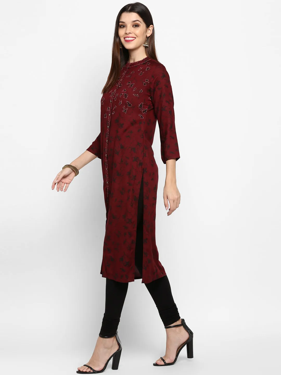 Women'S Dark Purple Color Rayon Straight Kurta Only