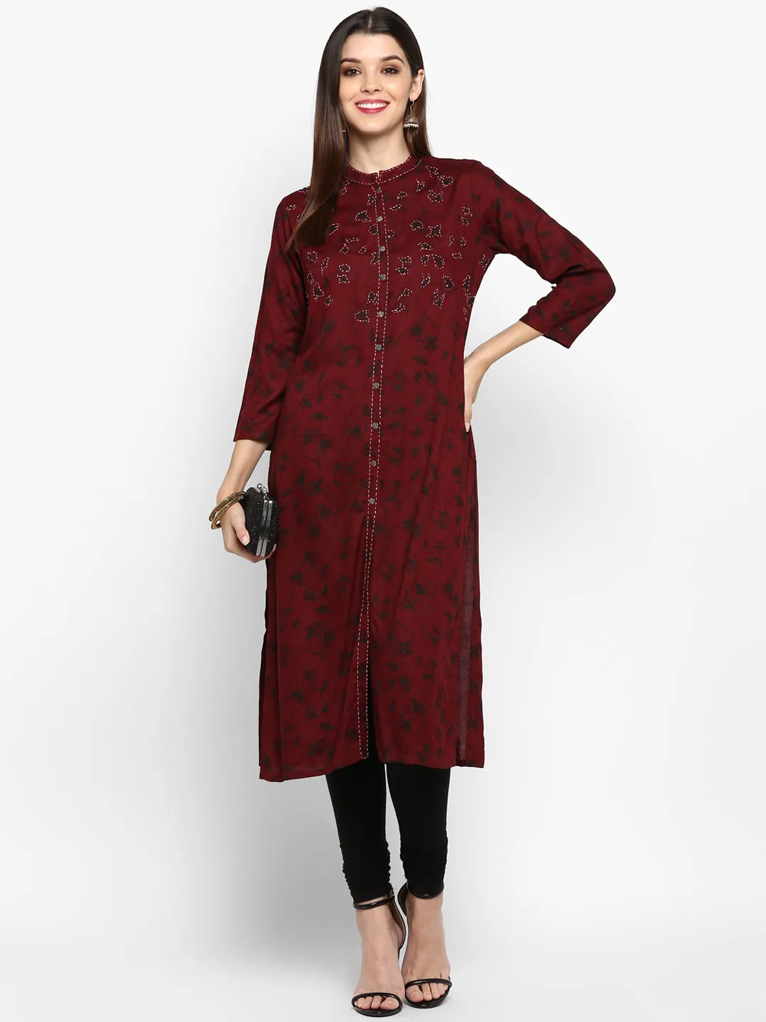 Women'S Dark Purple Color Rayon Straight Kurta Only