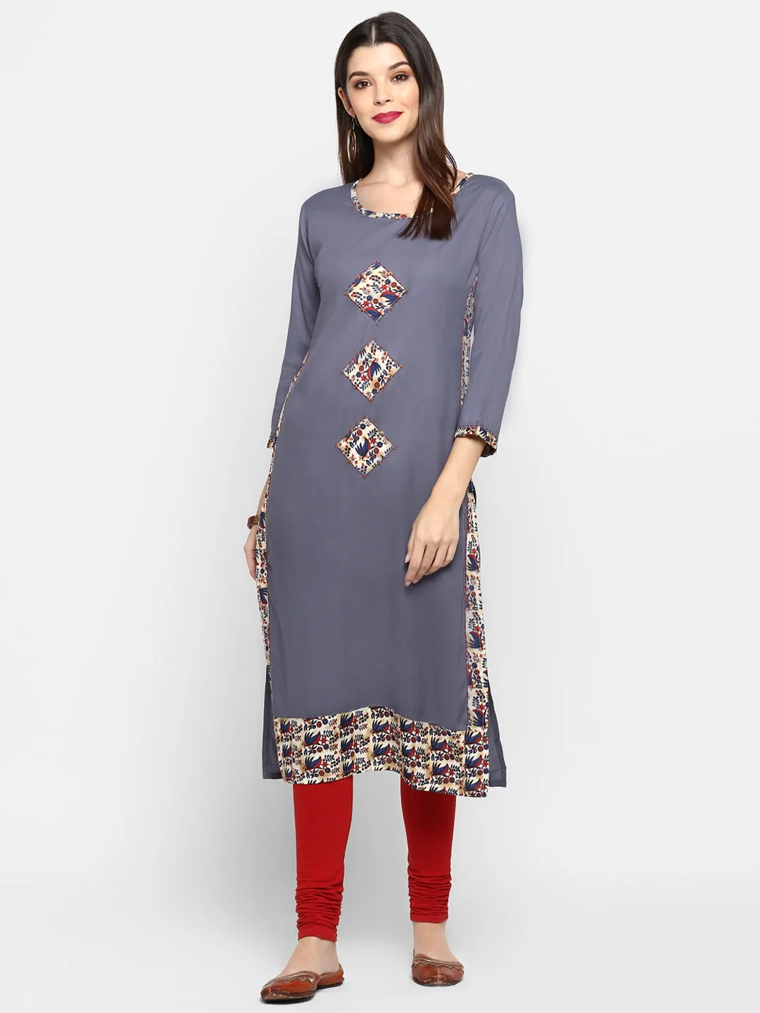 Women'S Grey Color Rayon Straight Kurta  (1Pc)