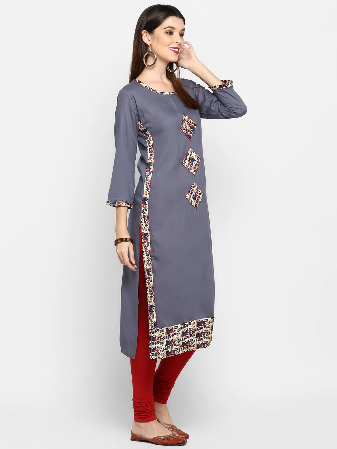 Women'S Grey Color Rayon Straight Kurta  (1Pc)