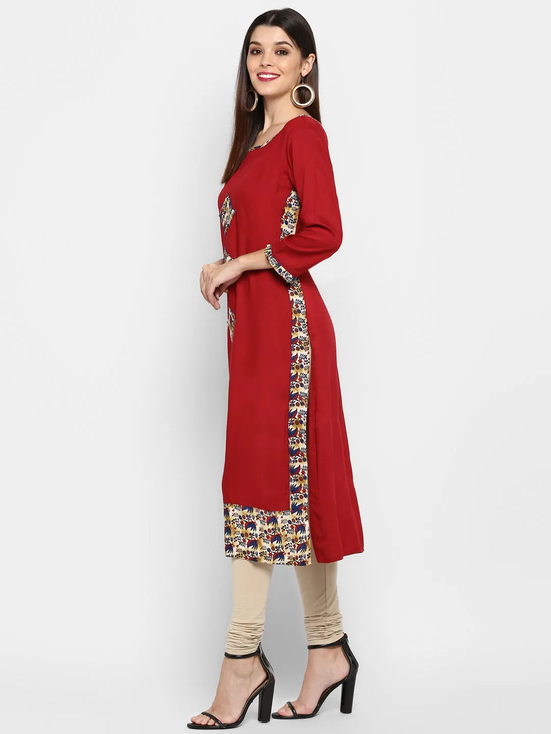 Women'S Maroon Color Rayon Straight Kurta Only