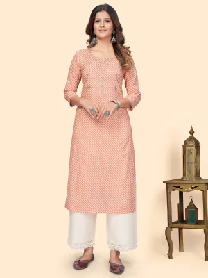 Women'S Print & Gota Work Straight Cotton Peach Stitched Kurta